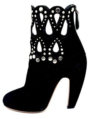 Azzedine Alaia Suede Studded Grommet Rivet Cutout Ankle Bootie Boots Heels